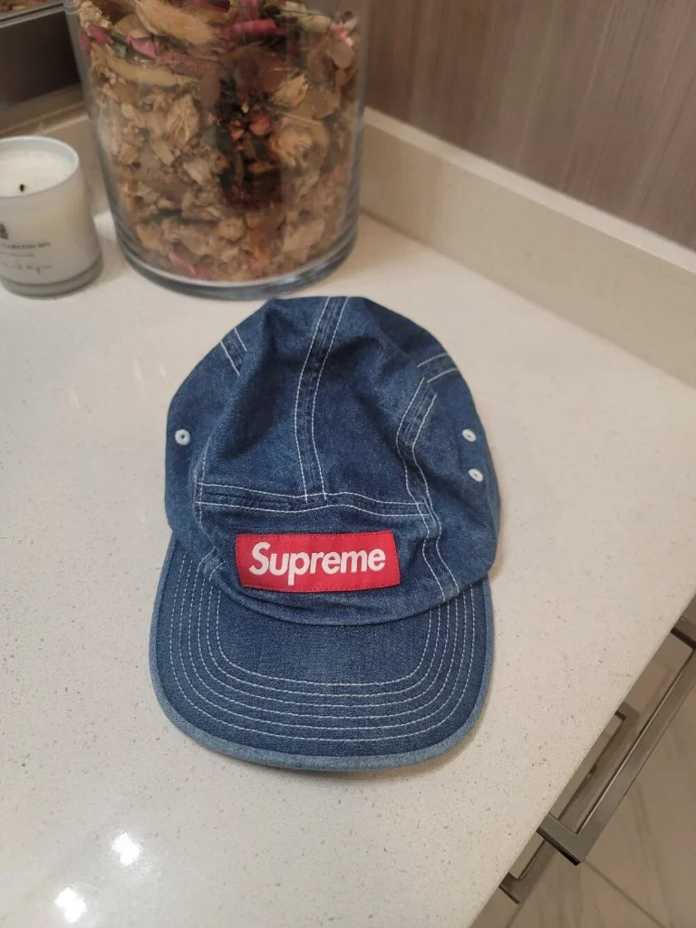 Supreme Contrast Stitch Camp Cap SS19 Hat Denim B Blue